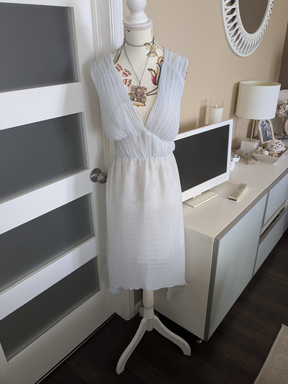 H&M Pale Blue Pleated V-Neck Dress